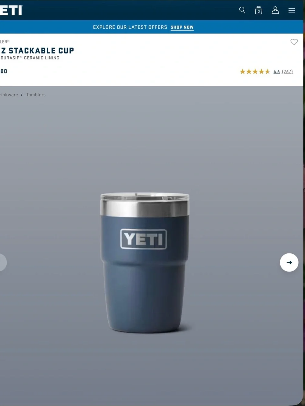 Yeti Blue Insulated Tumbler with Silver Rim 8oz Rambler